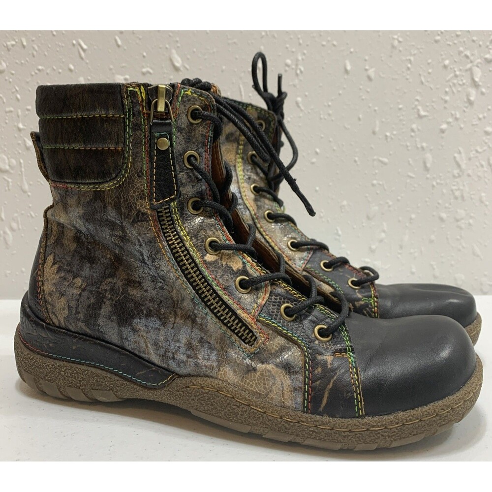L'Artiste Spring Step Jadeite Boots Womens 37 6.5-7 Multi Leather Side Zip